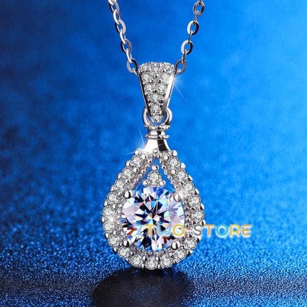 モアサナイトネックレス レディース しずく 大粒 一粒 豪華 1カラット プラチナ仕上げ 女性 プレ...