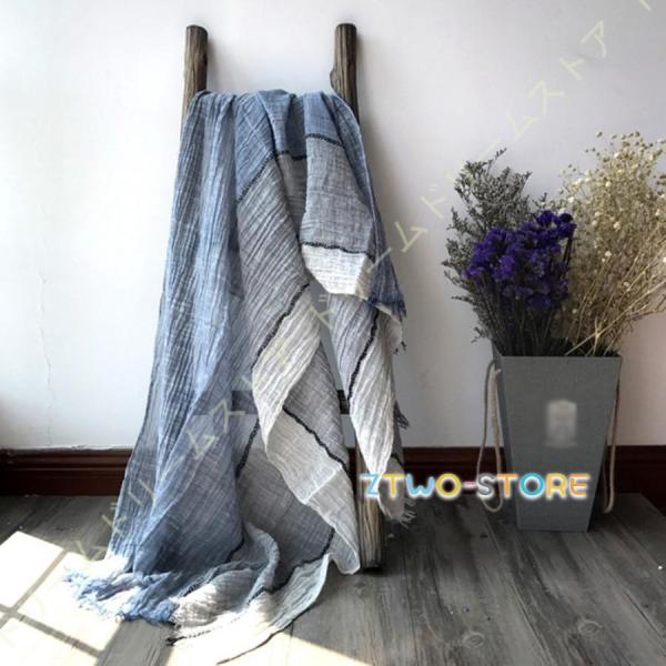 大判ストール コットン ストライプ タッセル 素敵 オシャレ 紫外線対策 男女兼用 男性 女性 旅行...