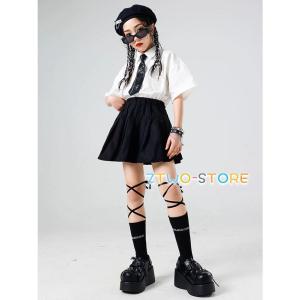 キッズダンス衣装 白 黒 赤 制服 K-POP...の詳細画像2