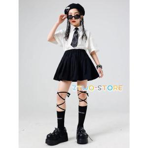 キッズダンス衣装 白 黒 赤 制服 K-POP...の詳細画像3