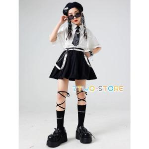 キッズダンス衣装 白 黒 赤 制服 K-POP...の詳細画像5
