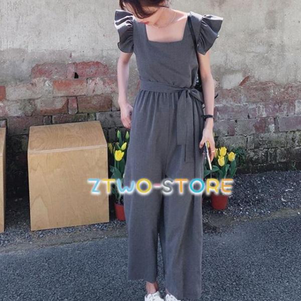オールインワン レディース 大きいサイズ ジャンプスーツ パンツ ハイウエスト ワイドパンツ 袖フリ...