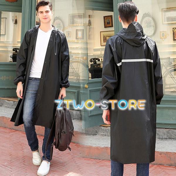 レインコート メンズ レインウェア ロング丈 ひざ丈 トレンチ  収納ポーチ 無地 おしゃれ 軽量 ...