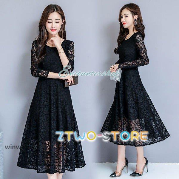 パーティードレス 大きいサイズ ロング丈 結婚式 40代 袖あり 長袖 フォーマルドレス レースワン...