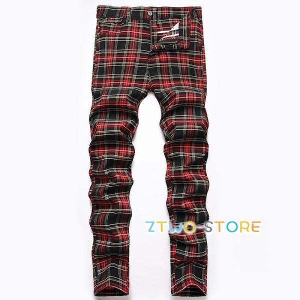 ストレッチパンツ メンズ チノパン チェック柄 紳士服 スリムチノパン ストレッチ 細身 スーツビジ...