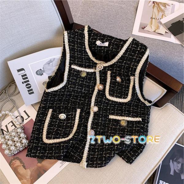 レディース ベスト インナーベスト ボタンデザイン 柄物 パール付き キレイめ おしゃれ 秋服 冬服...