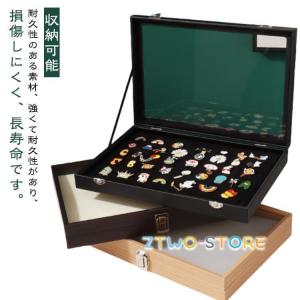 ピンバッジ ピンバッジ ケース 透明窓 ピンディスプレイケース 木製 収納ケース セーフティロック ピン ミリタリー バッジ メダル ディスプレイケー