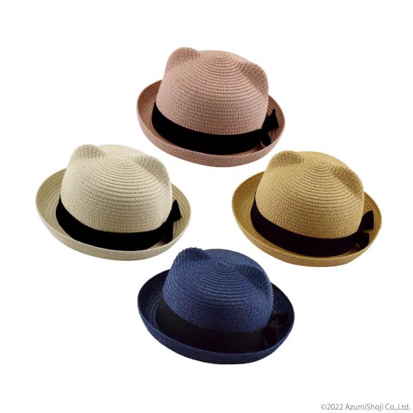 耳付き 麦わら帽子 あごひも 子供 かわいい キッズ 男の子 女の子 キッズ 夏 春 ファッション ...
