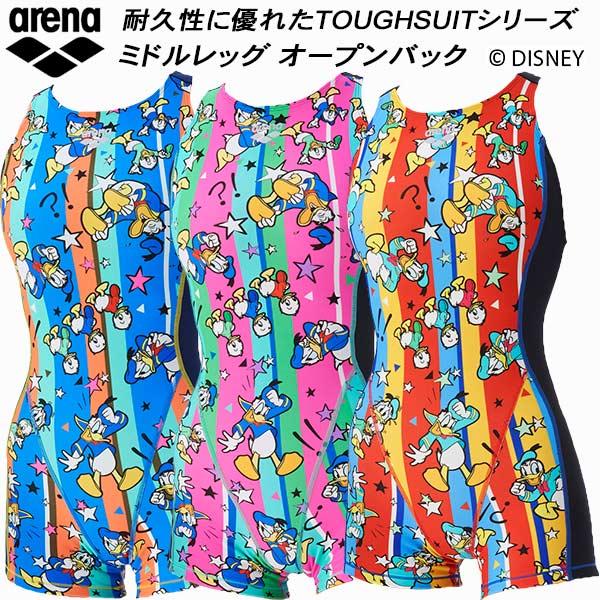 アリーナ arena ディズニー レディース 競泳水着 練習用 ミドルレッグ オープンバック ドナル...
