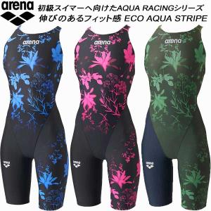 アリーナ arena レディース 競泳水着 WA承認 ハーフスパッツ 着やストラップ ECO AQUA STRIPE アクアストライプ AS6FRC81L