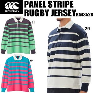 【全品P10倍】カンタベリー canterbury メンズ ラグビー ポロ パネル ストライプ ラグビー ジャージ PANEL STRIPE RUGBY JERSEY 長袖 RA43528｜zyuen1