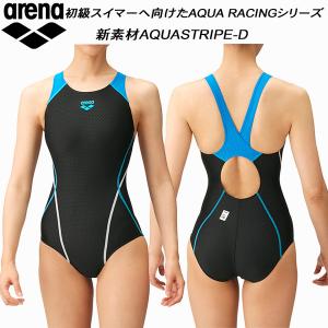 アリーナ ARENA ジュニア 競泳水着 FINA承認 ワンピース スーパーストリーナ ガールズ/女の子  AQUA STRIPE ARN-2051WJ BKBW｜zyuen