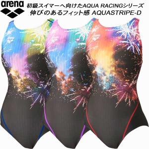 【全品P5倍&お買い得クーポン】アリーナ arena レディース 競泳水着 国際水泳連盟承認 ワンピース オープンバック 着やストラップ AQUA STRIPE-D ARN-4063W｜zyuen