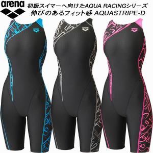 【全品ポイント5倍】アリーナ arena レディース 競泳水着 FINA承認 ハーフスパッツ オープンバック 着やストラップ AQUA STRIPE-D ARN-4065W｜zyuen