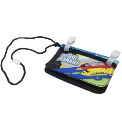 ネックコード付き ミニ おでかけ ウォレット クリップポーチ プラレール ブラック 鉄道 サンアート