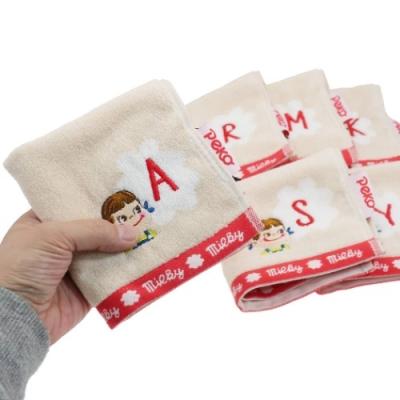 不二家のペコちゃん ミニタオル ジャガード イニシャル ハンカチタオル アルファベットA ティーズファクトリー プレゼント