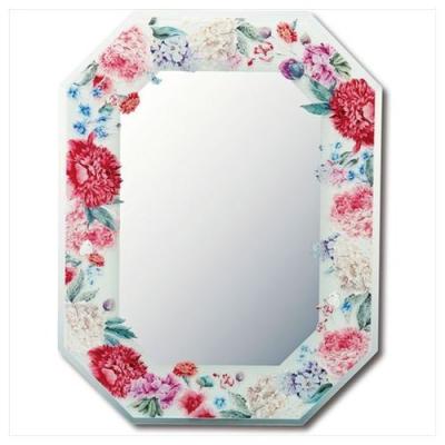 鏡 八角ミラー FGデザイン ユーパワー フラワー ローズ ボタニカル 雑貨 29×37.5cm お洒落 開運 風水 ギフト