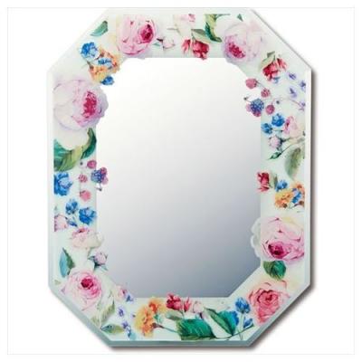 鏡 八角ミラー FGデザイン ユーパワー フラワー ローズ ボタニカル 雑貨 29×37.5cm お洒落 開運 風水 ギフト