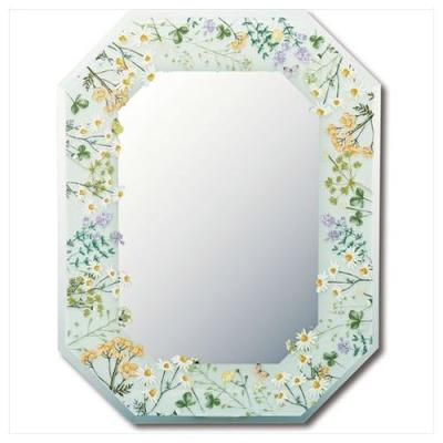 鏡 八角ミラー FGデザイン ユーパワー フラワー ローズ ボタニカル 雑貨 29×37.5cm お洒落 開運 風水 ギフト