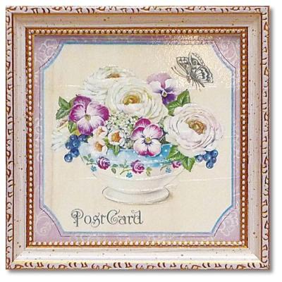 絵画 フランク・エル「パンジーのブーケ」額縁入/花の絵/インテリア