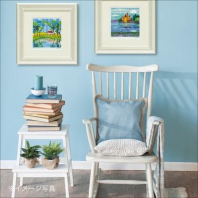 版画 額付き はりたつお 城と湖 