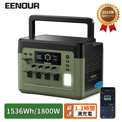 千円クーポン使える EENOUR 1536Wh/1800W 最速43分フル充電 APP対応 ポータブル電源 バッテリー 充電器 リン酸鉄リ UPS機能 1Hフル充電 P1500PLUS