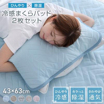 枕パッド 2枚組 43×63 冷感 ひんやり 置くだけ 除湿 冷感 除湿冷感 2枚セット 通気性 まくらパッド パッド まくらカバー 枕カバー ピロケース ピロカバー