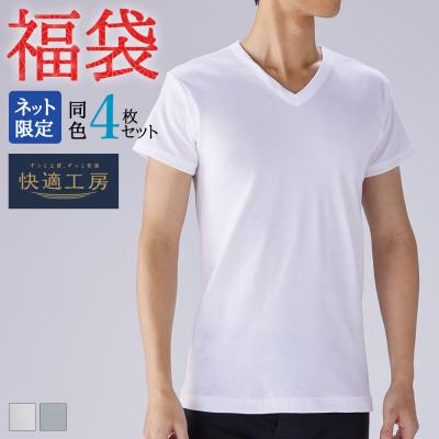 福袋 2026 メンズ グンゼ公式 半袖インナー 綿100% Ｖネック 男性肌着 FK26M009 快適工房 M L LL