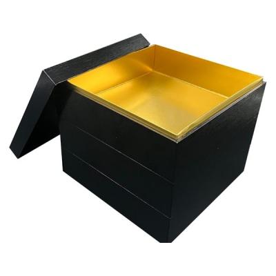 九州パール紙工 紙 重箱 6.5寸3段 黒本体蓋 黒(10セット)おせち重箱 仕切は別売り 00W00658-3 1袋(10個セット)（直送品）