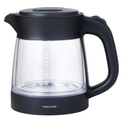 電気ケトル ガラス 二重構造 転倒流水防止 安全設計 1.0L スピード沸騰 広口 ブラック TKG45A-K テスコム 1個（直送品）