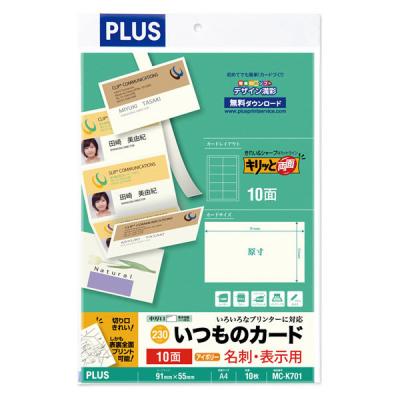 プラス プラスいつものカード名刺・表示用 アイボリー 中厚口 A4 10片10シート入 46574 1袋（直送品）