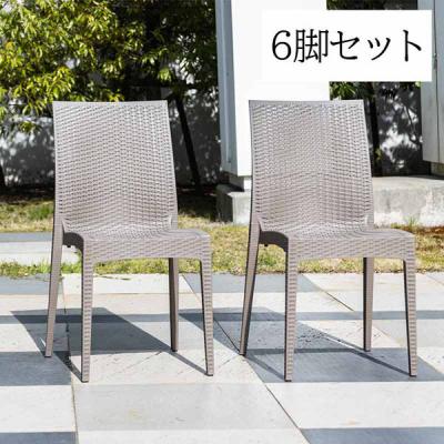 【軒先渡し】三栄コーポレーション屋外設置、水洗い可能 ラタン調ガーデンチェア  肘無し6脚セット A1--PYXCHR6SGG　１セット(6脚）（直送品）