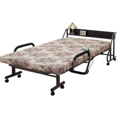 ファミリー・ライフ 木製棚付き収納式リクライニングベット（手動タイプ） ゴブラン柄 コンセント付 0255710（直送品）