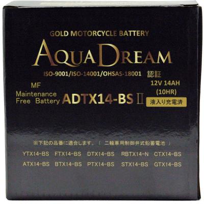 アクアドリーム バイク用バッテリー GOLD Motorcycle Battery 液入り充電済 ADTX14-BSII 1個（直送品）