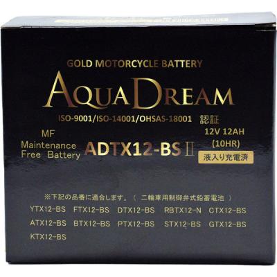 アクアドリーム バイク用バッテリー GOLD Motorcycle Battery 液入り充電済 ADTX12-BSII 1個（直送品）