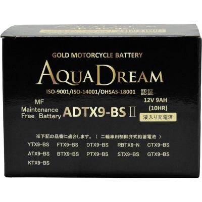 アクアドリーム バイク用バッテリー GOLD Motorcycle Battery 液入り充電済 ADTX9-BSII 1個（直送品）