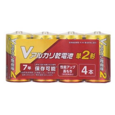 オーム電機 Vアルカリ乾電池 単2形 4本パック 08-4032 1セット(20本)（直送品）