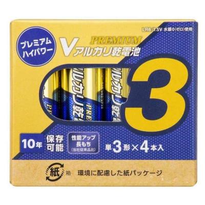 オーム電機 Vアルカリ乾電池 プレミアムハイパワー 10年保存 単3形 4本入 08-4085 1セット(40本)（直送品）