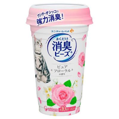 猫トイレ まくだけ 香り広がる消臭ビーズ やさしいピュアフローラルの香り 450ml 1個 ユニ・チャーム