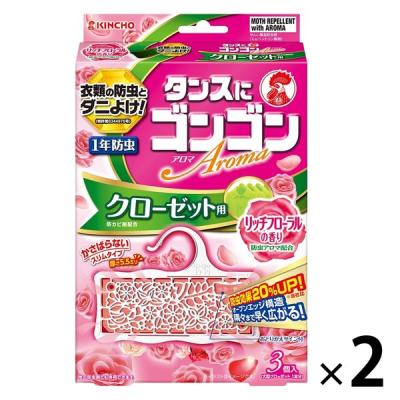 ゴンゴンアロマ　クローゼットＮ　リッチフローラル 衣類用 防虫剤 ダニよけ 1セット（3個入×2箱） KINCHO キンチョー