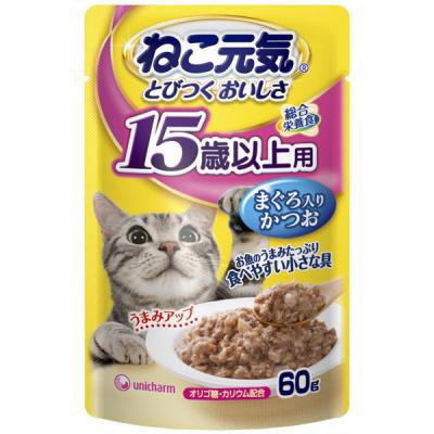 ねこ元気 15歳以上用 まぐろ入りかつお 60g 12袋 キャットフード ウェット パウチ