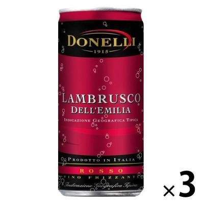ドネリ ランブルスコ ロッソ イタリア赤の微発泡缶ワイン 200ml 1セット（3缶）　モンテ物産