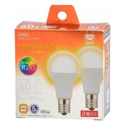 LOHACO - オーム電機 LED電球小形E17 60形相当 電球色 2個入 06-5566 1個