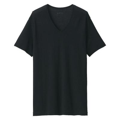 無印良品 メンズ　紳士 脇に縫い目のない なめらか Ｖネック半袖Ｔシャツ 紳士ＸＬ 黒 良品計画