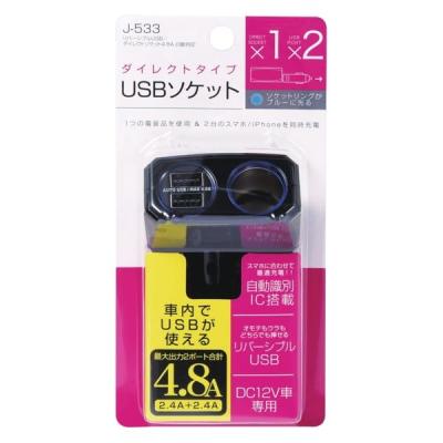 【アウトレット】ジョイフル リバーシブルUSBダイレクトソケット J-533 1個