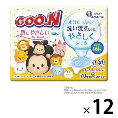 グーン 肌にやさしいおしりふき 詰め替え 1セット（70枚入×3個×12パック）大王製紙