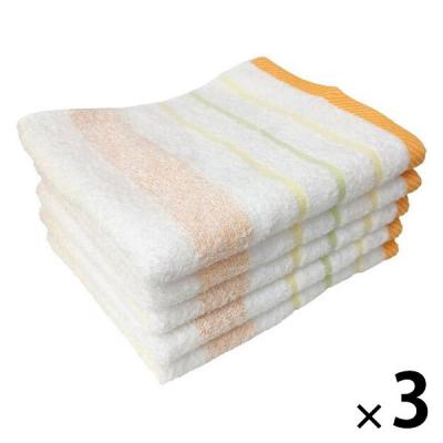 林 フェイスタオル　消臭加工ライブボーダー　イエロー（黄）　1セット15枚（同色5枚×3パック）