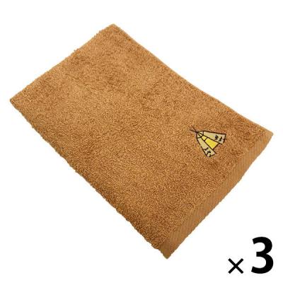 【アウトレット】林 日本製　スポーツタオル　ヒバ加工　カラー刺繍　ブラウン（茶） 1セット（3個）