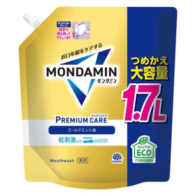 マウスウォッシュ 洗口液 口臭 モンダミン プレミアムケア ゴールドミント つめかえ 大容量 1.7L 低刺激タイプ アース製薬