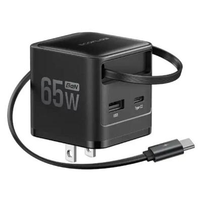 ECOFLOW 65W GaN急速充電器(USBーCケーブル内蔵)ブラック EFA-65WCHARGER2-B-JP 1個